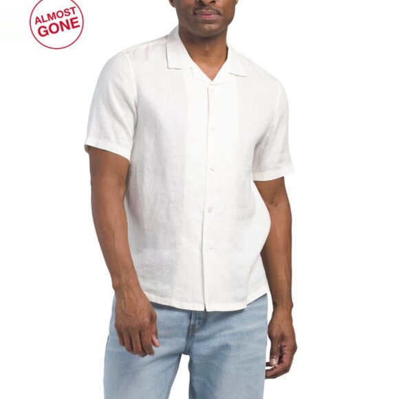 THEORY Ivory Linen Daze Short Sleeve Button Down Shirt